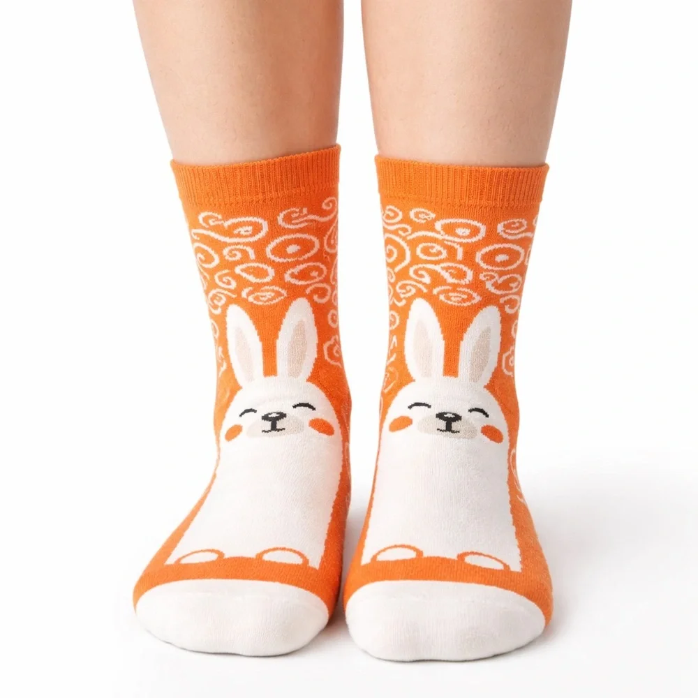 3/$15 Orange Bunny Swirl Socks | Big Shoe Size 41-46 | Easter Spring Gift Unisex